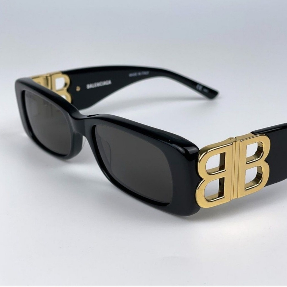 Balenciaga BB0096S 001 Black Gold Unisex Sunglasses
